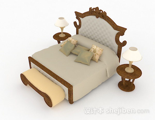 免费欧式古典双人床3d模型下载