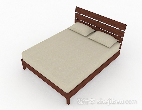 免费木质简约双人床3d模型下载