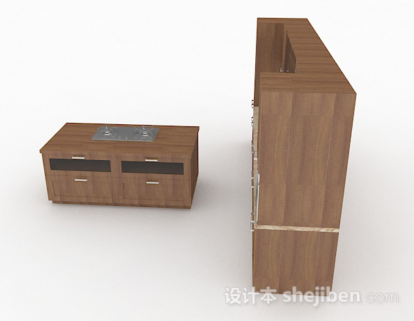 免费原木风格木质整体橱柜3d模型下载