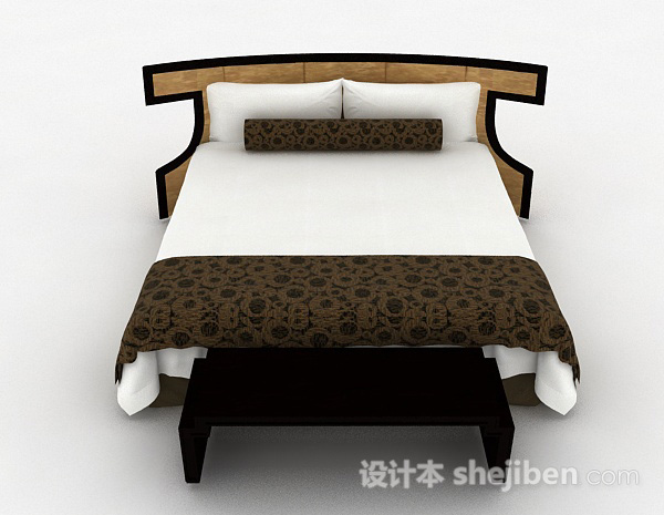 现代风格棕色木质双人床3d模型下载