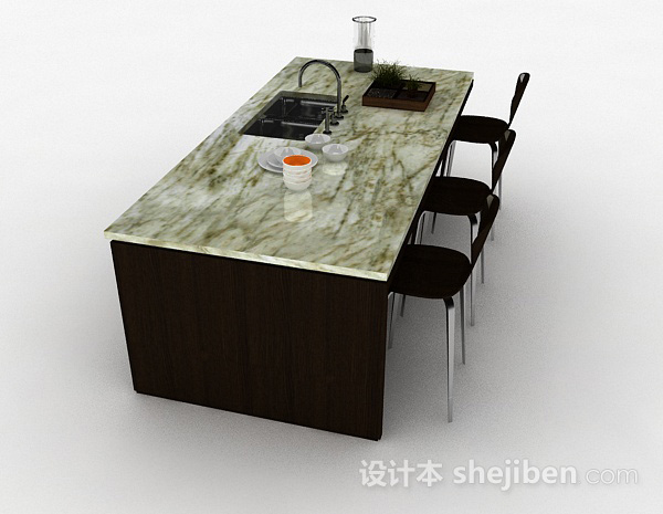 现代风格吧台餐桌组合3d模型下载