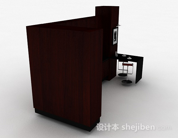 设计本深红色U型木质整体橱柜3d模型下载