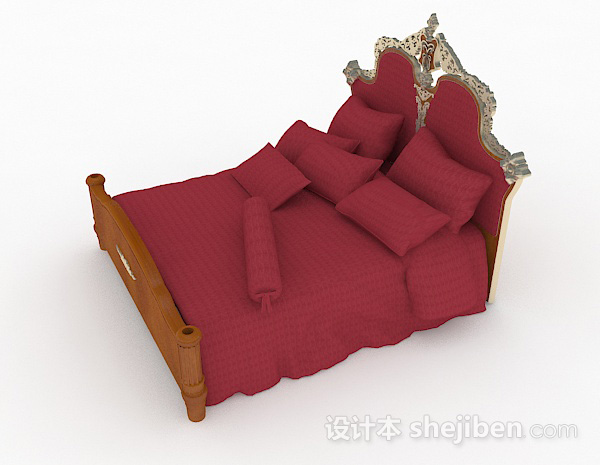 设计本欧式红色双人床3d模型下载