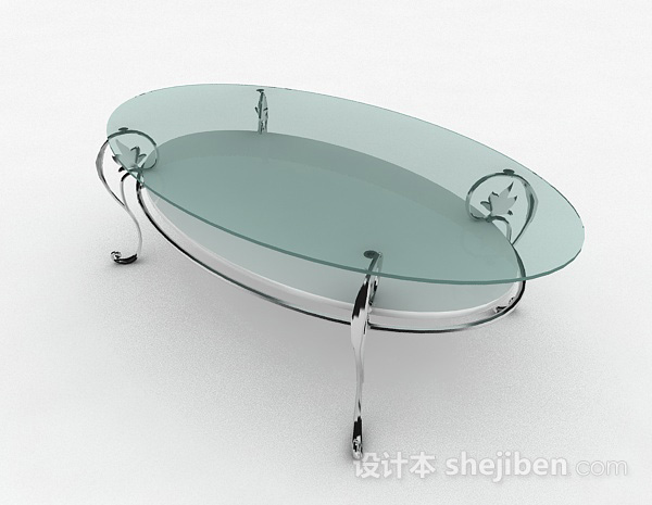 椭圆形灰色玻璃茶几3d模型下载