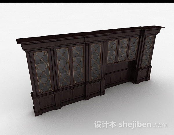 免费新中式木质书柜3d模型下载