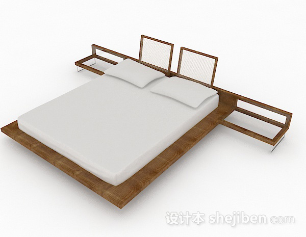 现代风格榻榻米木质双人床3d模型下载