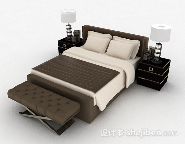 免费简欧风格双人床3d模型下载