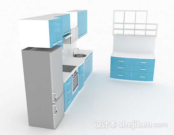 设计本天蓝色上下层整体橱柜3d模型下载