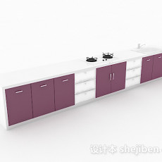 深紫色一字型整体家居橱柜3d模型下载
