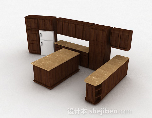 免费棕色木质橱柜套装3d模型下载
