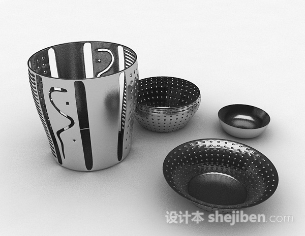 不锈钢镂空厨房用具组合3d模型下载