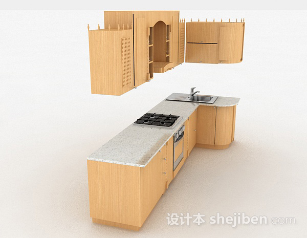 设计本黄色木质橱柜套装3d模型下载