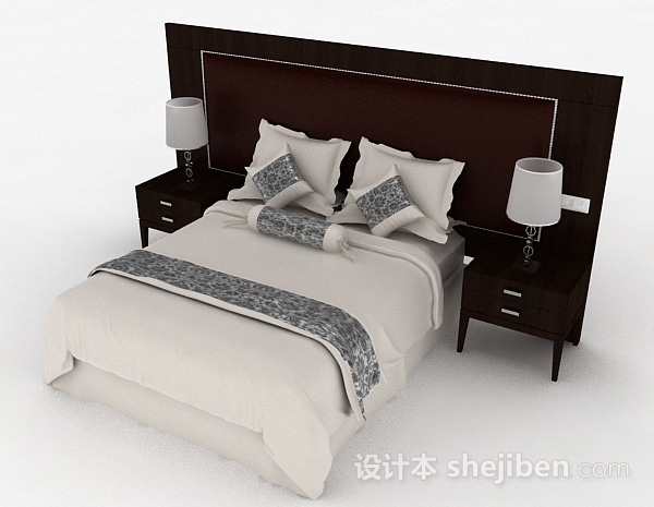 现代风格家居白色双人床3d模型下载