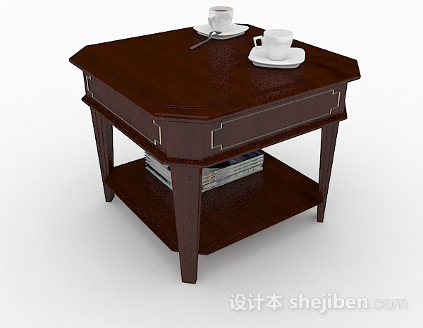 现代风格棕色木质小茶几3d模型下载