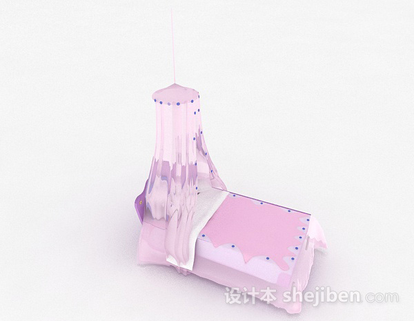 设计本粉色单人床3d模型下载