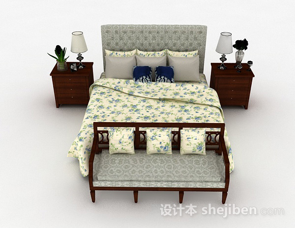 现代风格花纹双人床3d模型下载
