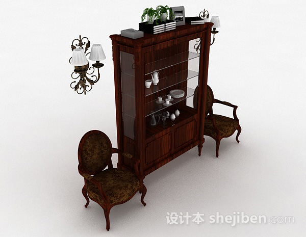欧式古典木质展示柜3d模型下载