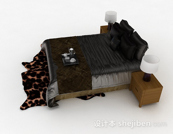 设计本黑色双人床3d模型下载