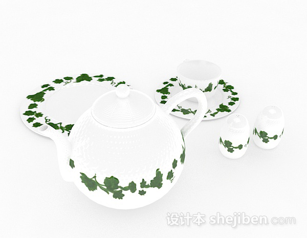 设计本田园风格陶瓷茶具3d模型下载