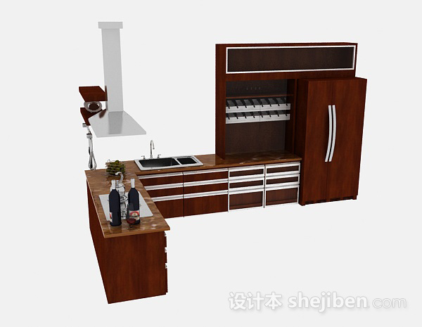 设计本现代风格木质整体橱柜3d模型下载
