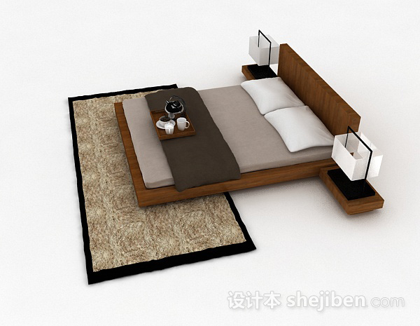设计本简约木质双人床3d模型下载