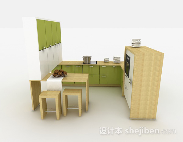 设计本现代小清新浅绿色整体橱柜3d模型下载