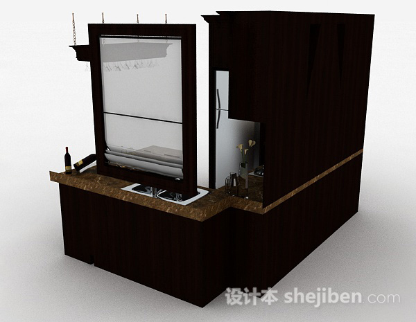 设计本欧式木质小空间整体橱柜3d模型下载