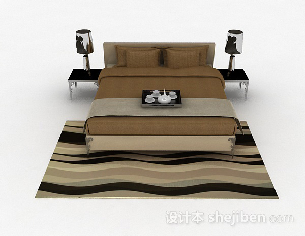 现代风格棕色简约双人床3d模型下载