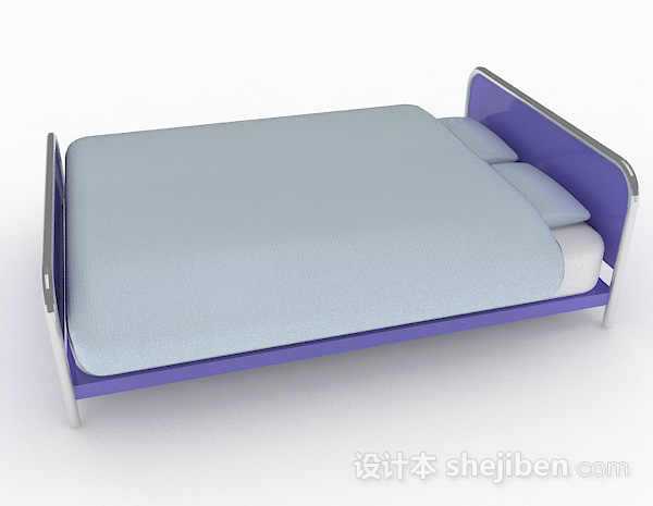 设计本蓝紫色双人床3d模型下载