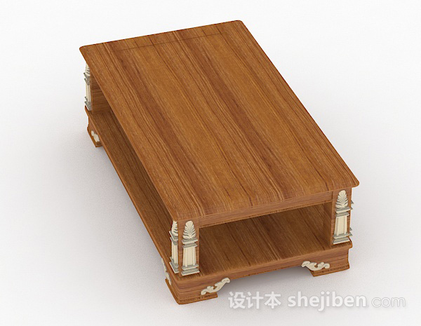 设计本棕色木质长方形茶几3d模型下载