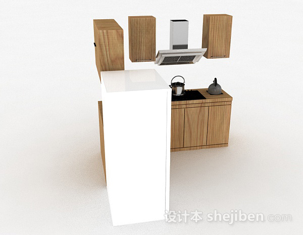 设计本现代风格木质上下2层整体橱柜3d模型下载