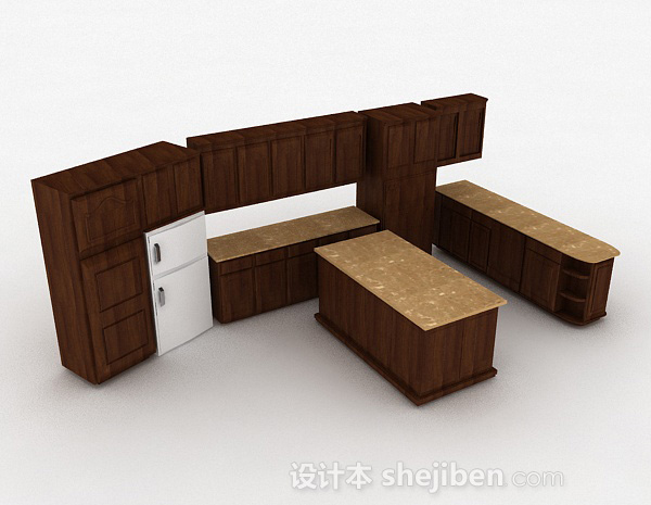 棕色木质橱柜套装3d模型下载