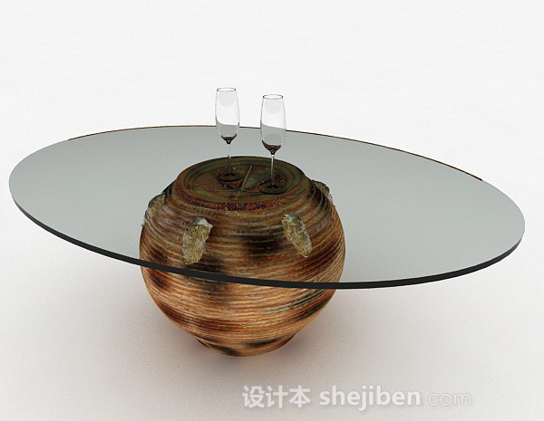 现代风格椭圆形玻璃茶几3d模型下载
