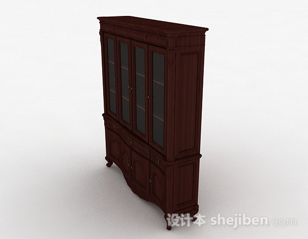设计本新中式木质书柜3d模型下载