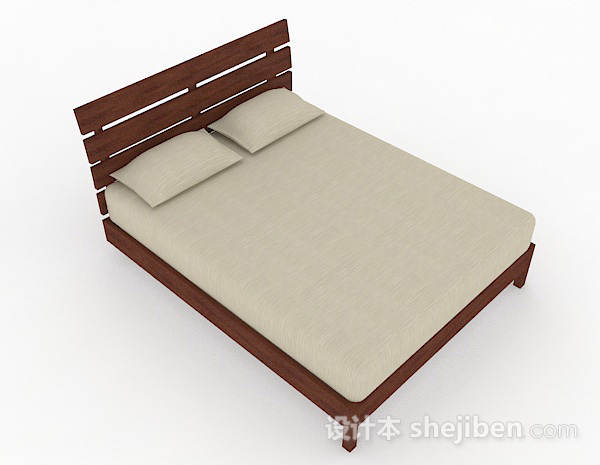 木质简约双人床3d模型下载