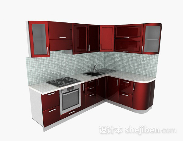 现代红色橱柜3d模型下载