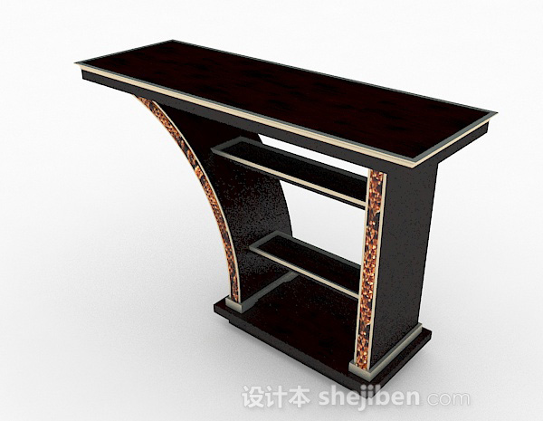 免费深棕色木质餐桌3d模型下载