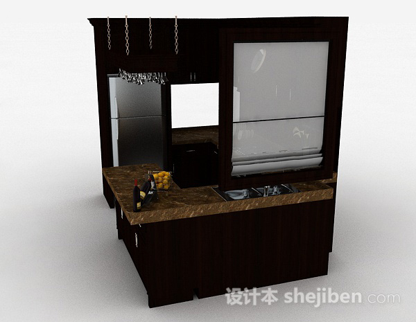 欧式风格欧式木质小空间整体橱柜3d模型下载