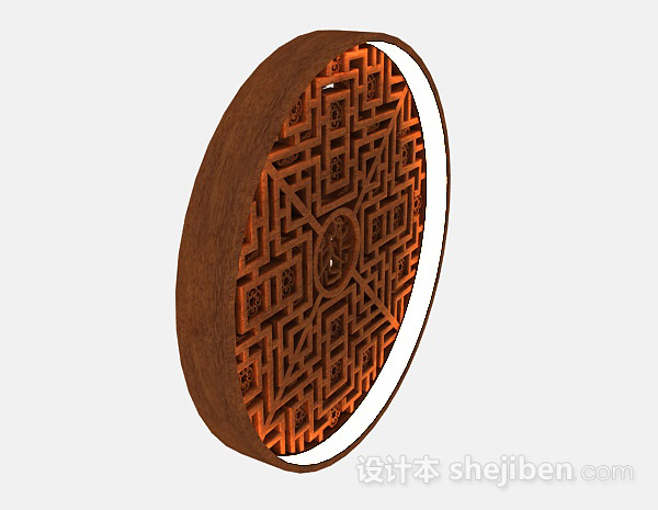 设计本中式木质圆形镂空隔断3d模型下载