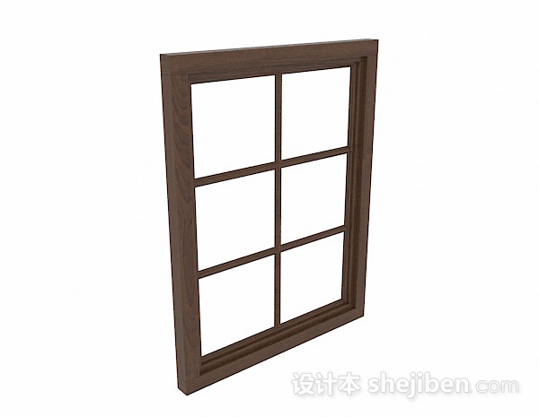 棕色木质格子窗3d模型下载