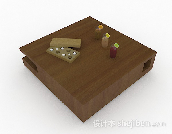 现代风格棕色木在小茶几3d模型下载