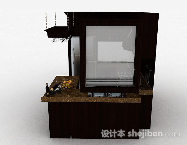 免费欧式木质小空间整体橱柜3d模型下载