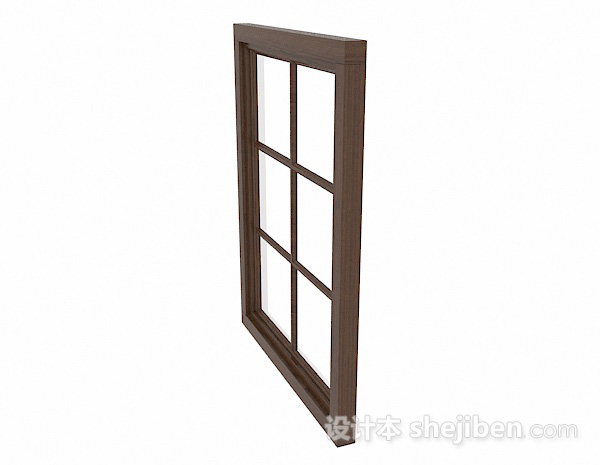 设计本棕色木质格子窗3d模型下载