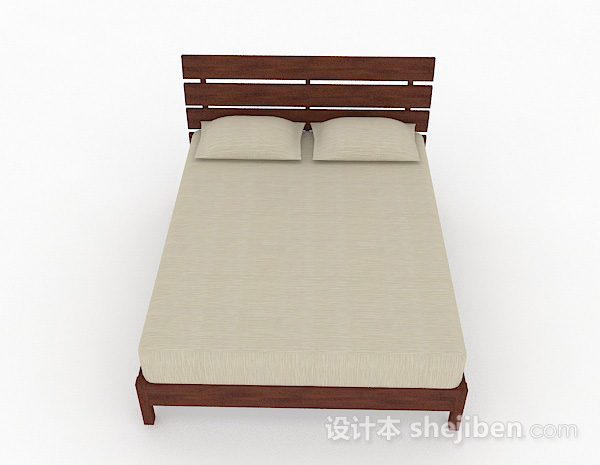 现代风格木质简约双人床3d模型下载