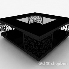 方形黑色木质雕花茶几3d模型下载