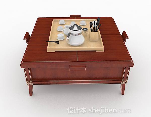 设计本新中式木质棕色茶几3d模型下载