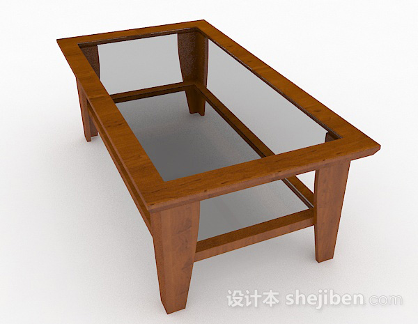 设计本棕色长方形茶几3d模型下载