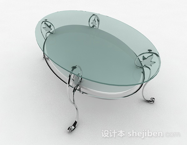 设计本椭圆形灰色玻璃茶几3d模型下载