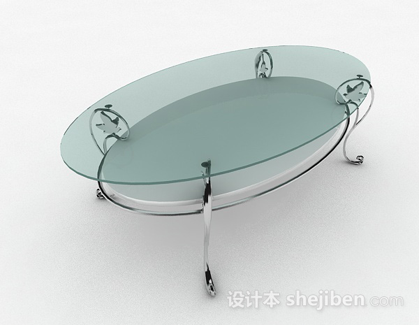 现代风格椭圆形灰色玻璃茶几3d模型下载