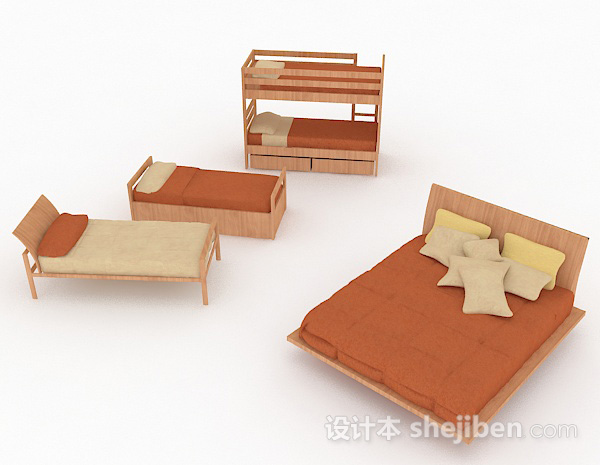 棕色双人床3d模型下载